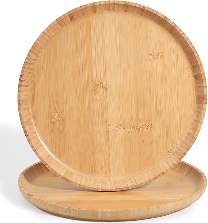 Bamboo Wooden Dinner Plates Set of 2, 12-inch Large Serving Tray for Cafes and Restaurant, Reusable Round Serving Platters and Trays for Snacks/Fruit for Entertaining and Party