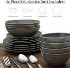 Larder & Vine Ceramic Stoneware Dinnerware 16-Piece Set, 4 Place Settings (French Gray)