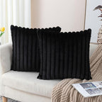 ZLINA Set of 2 Black Faux Fur Decorative Throw Pillow Covers Fluffy Striped Pillowcase Cushion Covers 20 x 20 Inch Decor Sofa Couch Bedroom