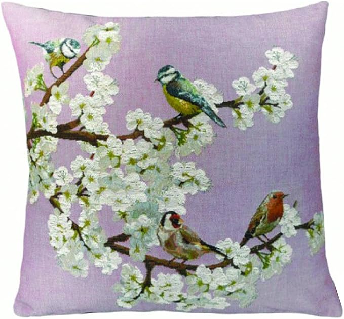 Charlotte Home Furnishings Floral Decorative Throw Pillow Cover 19x19 in, Passerines French Country Couch Pillow Case, Home Decor Cozy Tapestry Cushion Cover, European Cotton Jacquard Woven