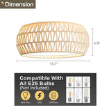 WINGBO 15.7" Modern 3-Light Flush Mount Ceiling Light Fixture with Fabric & Acrylic Double Drum Shade for Bedroom Living Room Dining Room Hallway Entryway, White