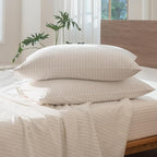 MooMee Striped Duvet Cover Set 100% Washed Cotton Linen Like Textured Breathable Durable Soft Comfy (White Almond Milk Grey Wide Stripes, Twin 68"x90")