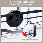 LEVERLOC Over The Door Shower Caddy, Shelf Distance Adjustable Hanging Rack Sturdy Rust Proof Bathroom Shelves with Strong Suction Cup, Shower Organizer Basket Storage Rack, Metal Black