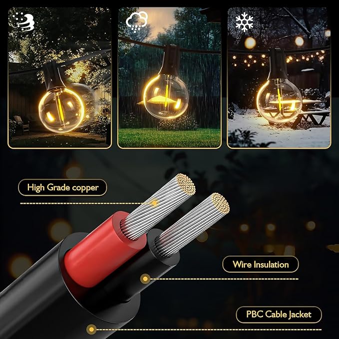 Outdoor String Lights 20ft LED Hanging Globe Patio Lights with G40 Shatterproof Bulbs(7+1 Bulbs), Waterproof Connectable Hanging Light for Indoor Outdoor Decor Garden Camping Backyard Porch