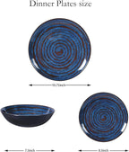 Melamine Dinnerware Set, 12-Piece Plates and Bowls Set, Blue Threaded Plastic Dishes Set, Service for 4, BPA-Free, Dishwasher Safe