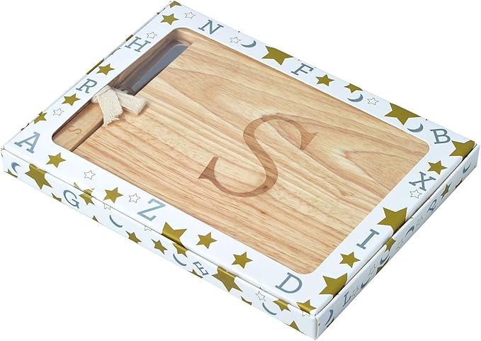 Miicol Wood Charcuterie Board, Monogram Cheese Board 10 Inch, Personalized Initial Cutting Board with Spreader, Unique Housewarming Gift, Ideal for Kitchen, Home, Letter S