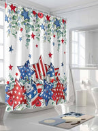 4th of July Shower Curtain, Patriotic Stars Stripes Shower Curtains Set with Hooks, Eucalyptus Leaves Independence Day Waterproof Fabric Bathroom Curtains Decor Accessories,72X 96 Inch Extra Long