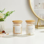 2 Pack Qtip Holder Dispenser - Glass Apothecary Jars with Lids, Cotton Ball Pad Swab Round Holder, Bamboo Bathroom Accessories, Bathroom Organizers Containers Jars Canisters with Lids