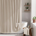 AmazerBath Farmhouse Shower Curtains for Bathroom, Tan Shower Curtain with Tassels, Taupe Rustic Faux Linen Shower Curtain Set with 12 Hooks, 72x72 Inches
