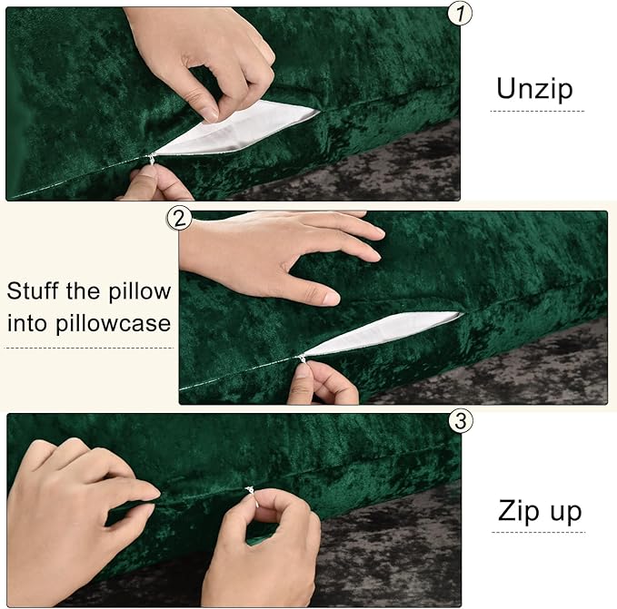 PHF Truly Velvet Zippered Body Pillowcase, No Insert, 1 Pack Ultra Soft Breathable Pillow Sham Cover with Zipper, 20"X 54" Long Luxury Cozy Warm Fuzzy Flannel, Emerald Green