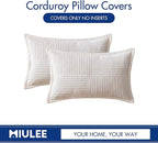 MIULEE Decorative Lumbar Throw Pillow Covers for Couch Bed Livingroom 12x20 Inch Set of 2 White Boho Accent Throw Pllows Broadside Striped Patchwork Soft Corduroy Pillowcases