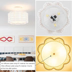 Tbaoinla✿ 13.8＂ Handwoven Rattan 3-Light | White Boho Flush Mount for Small Bedroom & Nursery, Midnight Blossom Woven Ceiling Light, Natural Fiber Bedroom Fixture, Low Profile Rattan Lighting