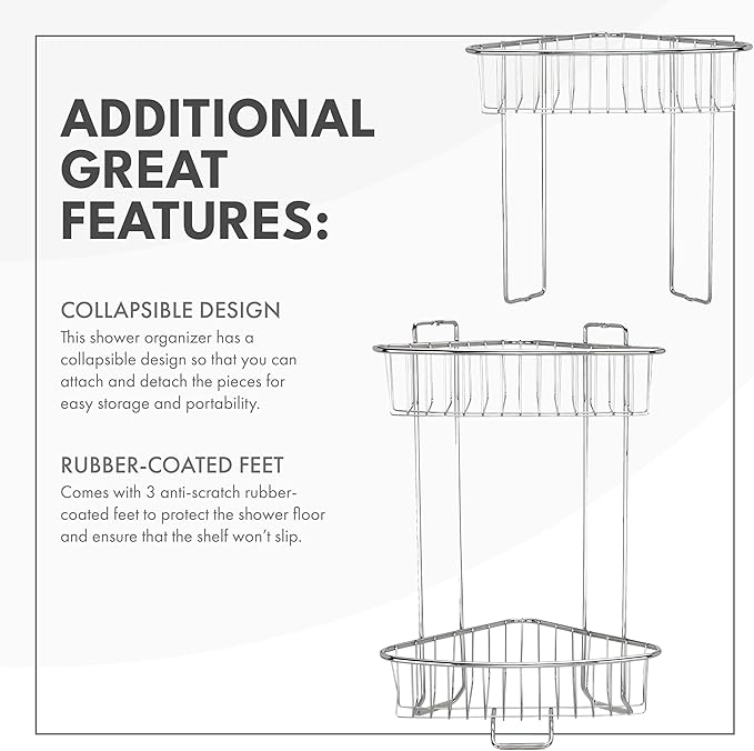 ToiletTree Products Stainless Steel Floor Shower Caddy - Corner Caddy Shelf for Bathroom and Bath Storage - Rust-Proof Caddy for Shampoo, Soap, and More