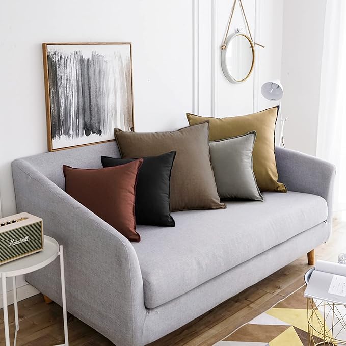 Jeanerlor Decorative Cotton Linen Couch 26"x26" Throw Pillow Case for Sofa Durable Classy, Comfortable Cushion Cover (65 x 65cm), Black