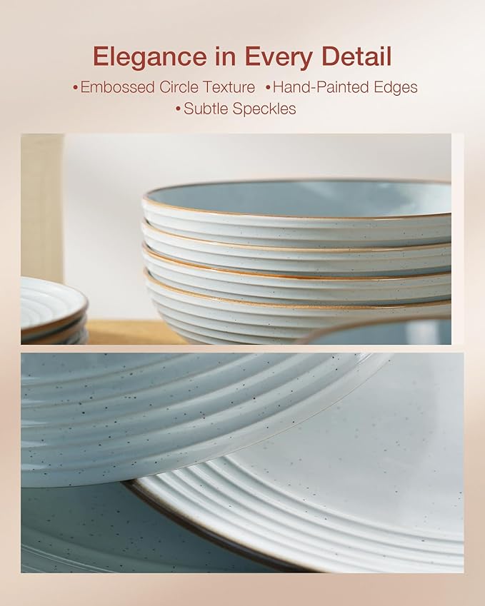 Famiware Jupiter Dinnerware Set, Plates and Bowls Dish Sets for 8 (24 Pieces), Microwave and Dishwasher Safe Stoneware Speckled Tableware, Chip and Scratch Resistant, Light Blue