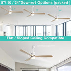 Sofucor Ceiling Fan with Lights, 60 Inch Large Mordern Wood Ceiling Fan with Remote for Indoor Farmhouse Bedroom Living Room Outdoor Patio Porch, Reversible DC Motor, Noiseless