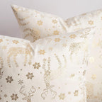 Topfinel Christmas Pillow Covers 12x20 Set of 2,Xmas Cream Velvet Snowflake Reindeer Decorative Pillow Case Winter Holiday Decor for Home Couch,White and Gold