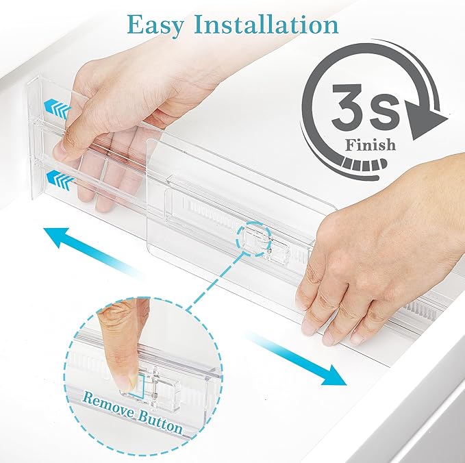 Vtopmart 14 Pack Drawer Dividers for Clothes, 4" High 10.2"-16.5" Adjustable Expandable Dresser Drawer Organizer, Clear Plastic Separators for Dresser, Baby Clothing, Underwear, Cosmetic, Toiletries