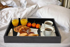 Wood Serving Tray with Handles, Home Decorative Wooden Rectangle Ottoman Decor Platter Vanity Tray for Breakfast Dinner Drinks Kitchen Dining Living Bathroom Restaurants Black