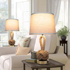 22" Rope Lamps for Night Stands, Bedside Lamps Set of 2, 3-Color Temperatures Boho Lamp with Rotary Switch, Table Lamps for Living Room Bedroom, Rattan Lamp with USB Ports, Bulbs Included