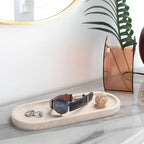 Oval Travertine Stone Tray for Jewelry, Candles, Perfume, Decorative Marble Bathroom Tray for Countertop Organizer 9.8inch x 3.9inch x 0.7inch