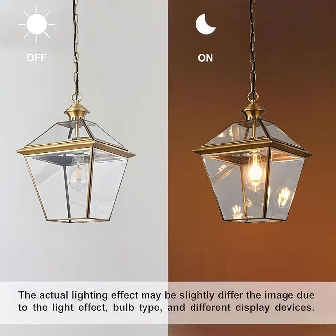 Milaii Copper Brass Outdoor Pendant Light, 16.5" H Large Lantern Hanging Light Fixtures Waterproof Porch Light Outdoor Chandelier for Patio Entryway