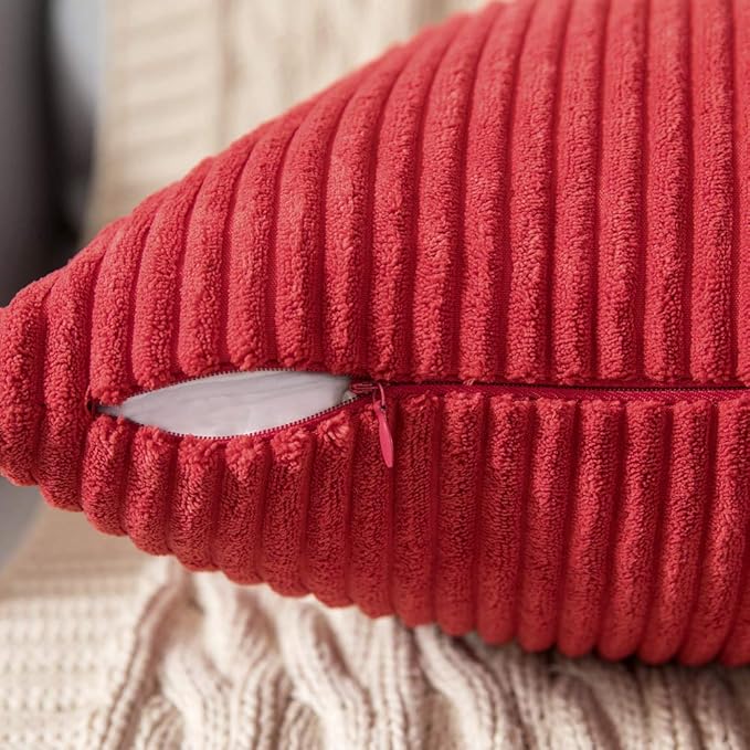 MIULEE Winter Pack of 2 Corduroy Pillow Covers 12 x 20 Inch Lumbar Christmas Throw Pillow Covers Red Pillowcases for Sofa Bedroom Couch