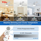 TCL Ceiling Fans with Lights, 52 Inch Low Profile Ceiling Fan with Light and Remote Control, Flush Mount, DC Reversible Motor, Noiseless, 6 Speeds Ceiling Fan for Bedroom (Silver)