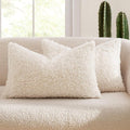 MIULEE Pack of 2 Lumbar Faux Fur Throw Pillow Covers 12x20 Inch Neutral White Boucle Decorative Sherpa Pillow Covers Fuzzy Accent Soft Sheepskin Fleece for Boho Home Decor Sofa Living Room Bed Chair