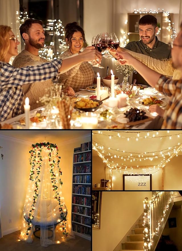 Battery Operated Christmas String Lights, 8ft 20 LED Mini Lights with Timer, Christmas Tree Lights for Indoor Outdoor Bedroom Wedding Party Holiday Xmas Decoration，Warm White