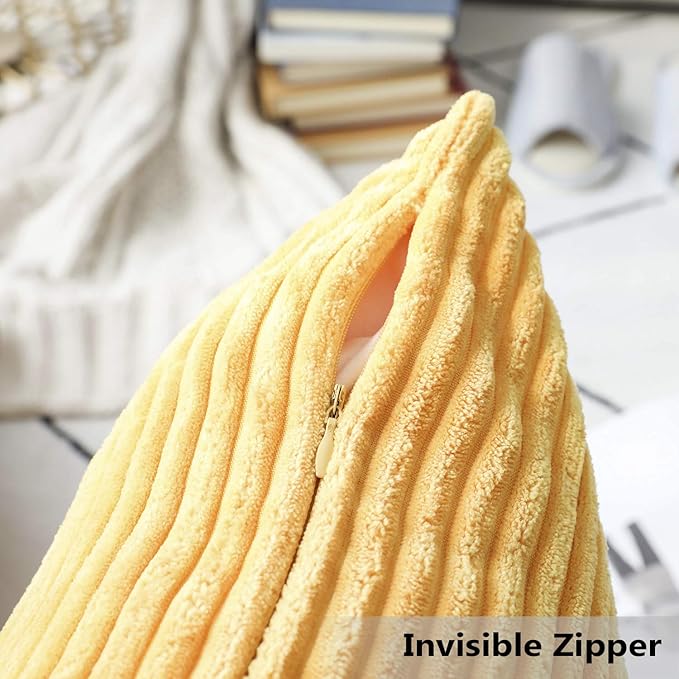 Home Brilliant Fall Pillow Covers 20x20 Solid Striped Corduroy Plush Velvet Cushion Cover for Couch Winter Decor, Set of 2, 20 x 20 Inch, Sunflower Yellow