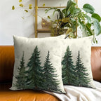 Green Christmas Tree Pillow Covers 16x16 in, Winter Nature Birch Forest Snowflake Throw Pillows Cover Farmhouse Decorative Pillow Case for Couch Bed Sofa Outdoor Patio Decor