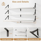 Fun Memories Floating Shelves for Wall, 36 Inches Long Set of 3 Wall Shelves for Bedroom, Floating Bookshelves with Metal Brackets for Living Room, Kitchen, Bedroom and Laundry Room (White)