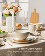Famiware Jupiter Dinnerware Set, Plates and Bowls Dish Sets for 8 (24 Pieces), Microwave and Dishwasher Safe Stoneware Speckled Tableware, Chip and Scratch Resistant, Vanilla White