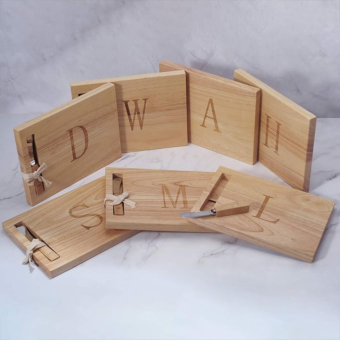 Miicol Wood Charcuterie Board, Monogram Cheese Board 10 Inch, Personalized Initial Cutting Board with Spreader, Unique Housewarming Gift, Ideal for Kitchen, Home, Letter W