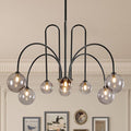 8 Lights Modern Sputnik Chandelier Large Luxury L41” Black Mid Century Smoke Glass Globe Ceiling Pendant Lighting Contemporary for Foyer Staircase Living Dining Room Kitchen