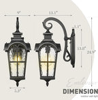 Emliviar Porch Outdoor Wall Lantern, Vintage Wall Mount Light Fixture with Water Ripple Glass, Matte Black Carriage Light for Yard, Barn, Patio, WE215BM-SW BK