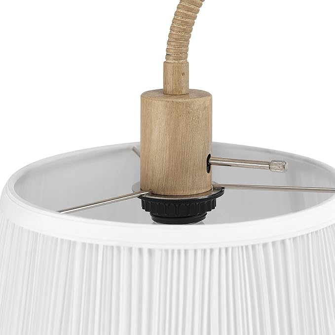 Globe Electric 65907 52" Floor Lamp, Light Faux Wood, White Pattern Shade, On/Off Rotary Switch on Socket