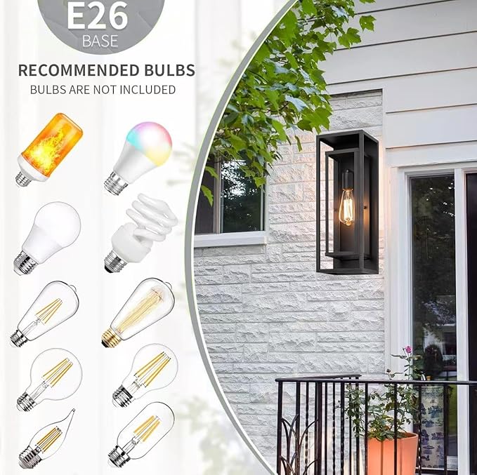 8 Pack 18 inches Outdoor Wall Lantern Light Fixture, Large Black Exterior Waterproof Wall Sconce, Anti-Rust Mount Porch Light with Clear Glass,E26 Socket