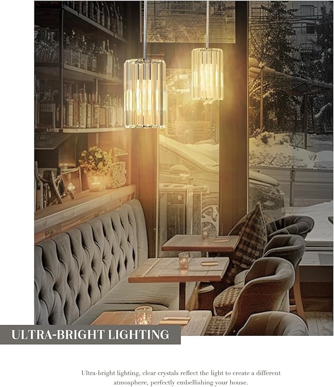 Polished Chrome Crystal Pendant Light, Modern Hanging Light Fixture, Mini Chandelier for Kitchen Dinning Room Bedroom, CKPL5510-1P-PC