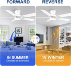 YUHAO 52 Inch Flush Mount White Ceiling Fan with Light and Remote Control.Noiseless,Dimmable,3CCT,6 Speeds Reversible, Low Profile DC Ceiling Fans for Indoor Use