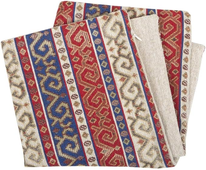 Decorative Throw Pillow Covers Red and Blue Kilim - 16 x 16 Inches Boho Pillows, Oriental Room Decor for Couch, Bohemian Outdoor Case for Farmhouse, Ethnic Shams, Aztec, Indian