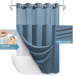 Moonlight Blue Long No Hook Shower Curtain with Snap in Liner,230GSM Waffle Weave Shower Curtains for Bathroom,71W x 86H