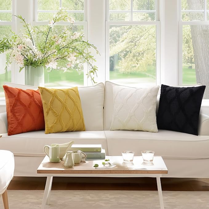 decorUhome Fall Throw Pillow Covers 20x20 Inch Set of 2, Soft Plush Faux Fur Wool Rust Couch Pillow Covers, Decorative Neutral Pillow Cases for Bed Sofa Living Room Home Decor