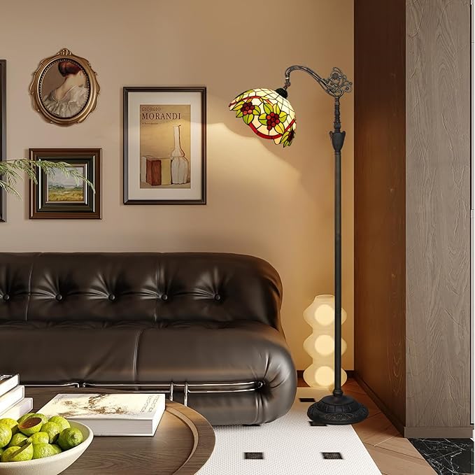 Tiffany Floor Lamp 12 Inch Stained Glass Orange Shrimp Tiffany Style Reading Lamp Retro Home Decoraton Comfortable And Relaxing Atmosphere Suitable Living Room Bedroom Coffee Shop Restaurant Study