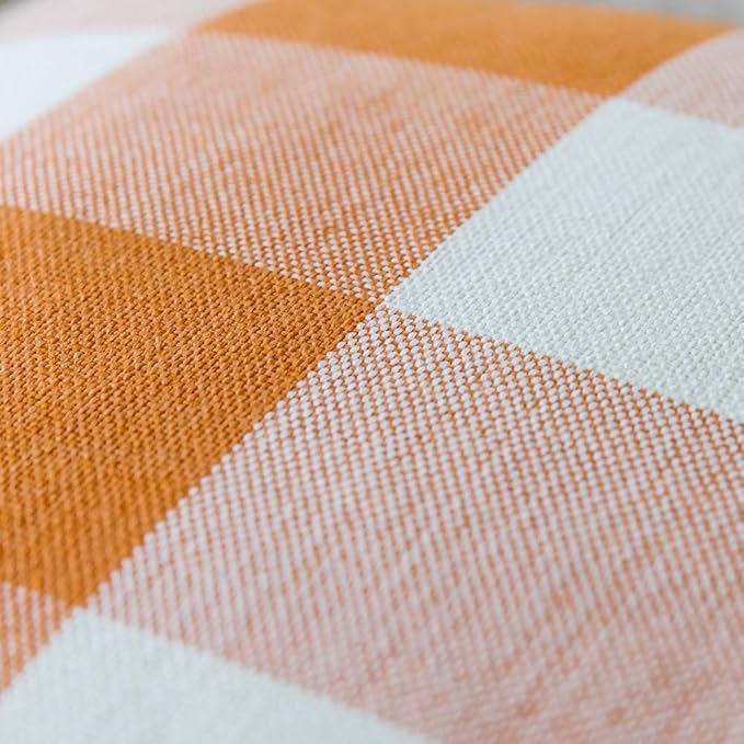 MIULEE Pack of 2 Fall Throw Pillow Covers Classic Farmhouse Buffalo Check Plaids Linen Soft Solid Orange and White Decorative Home Decor Cushion Case for Sofa Bedroom 22 x 22 Inch 55 x 55 cm