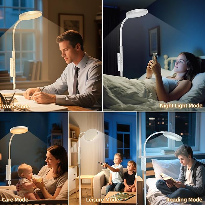 Floor Lamp, Adjustable Height Floor Lamps for Living Room Bedroom, 120 LED Super Bright Standing Lamp Remote & Touch Control Dimmable Gooseneck Tall Stand Reading Lamp for Office Craft, White