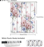 Colorful Floral Shower Curtain Watercolor Flower Modern Design Bathroom Curtain Girls Pretty Plant Decor Shower Curtain with Hooks Waterproof Polyester Fabric 60x72 Inch