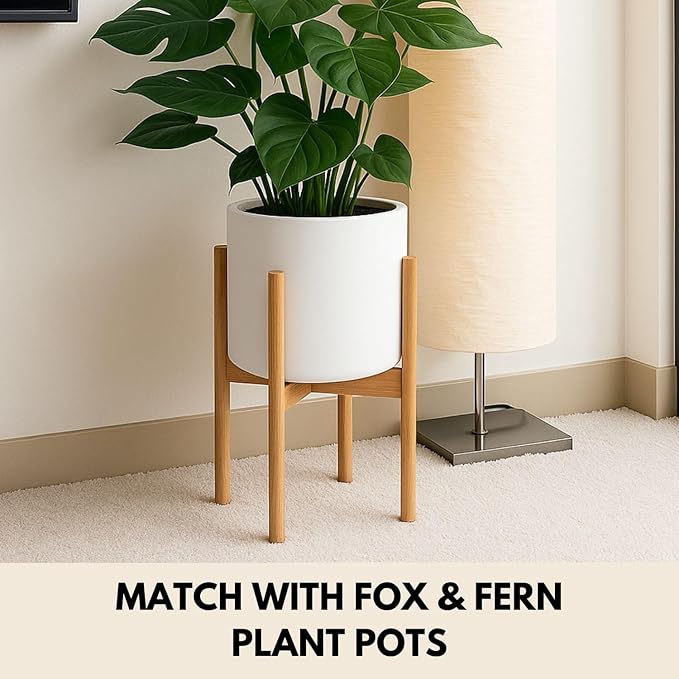 Fox & Fern Adjustable Plant Stand Indoor — 8 to 12 Inch Premium Mid Century Bamboo Plant Stand with Adjustable Width; Plug In Design; Easy to Assemble; Two Heights - For 8, 9, 10, 11 & 12 Inch Pots