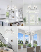 Farmhouse Chandeliers for Dining Room Brushed Nickel Chandelier Fixture with Clear Glass Shades 6 Light Dining Room Light Fixtures Pendant Lights for Kitchen Island Living Room Staircase